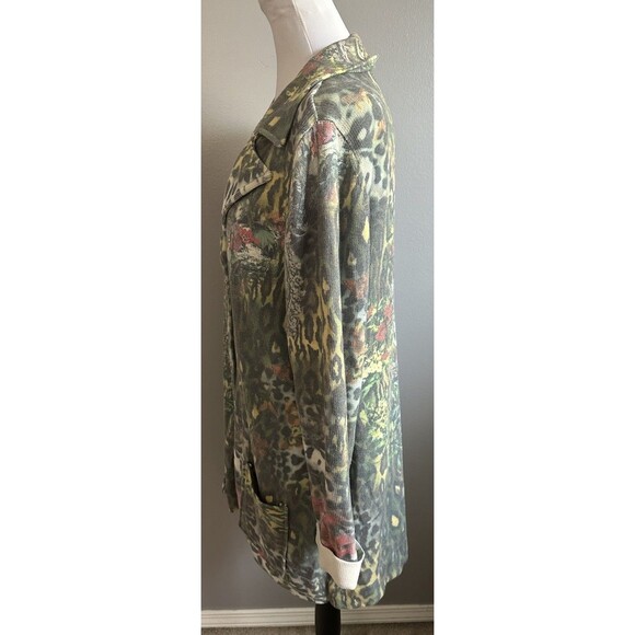 Motive… Womens Knit Blazer Tiger Jungle Multicolor Print Lightweight Jacket Sz L - Picture 3 of 8